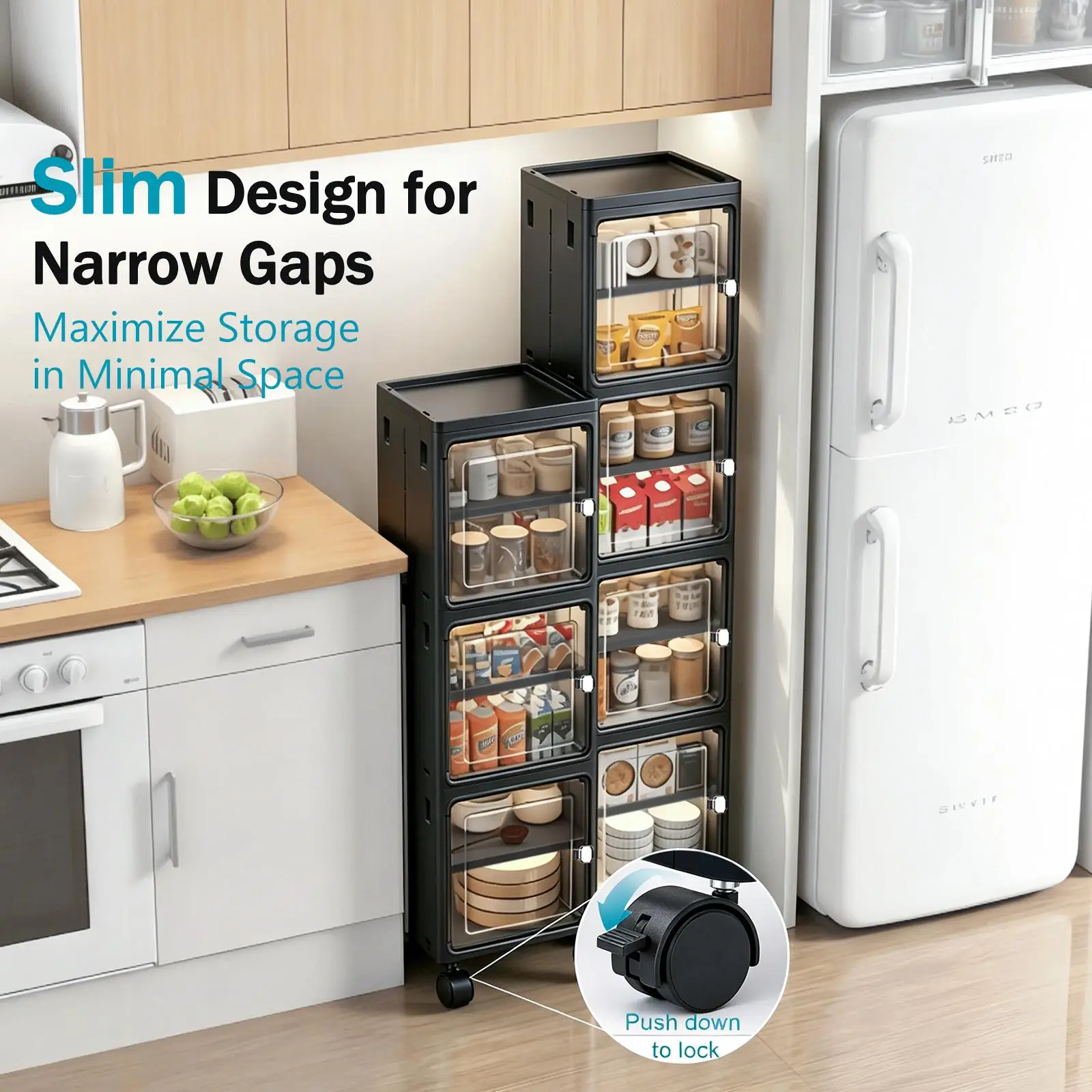 5-Tier Black Slim Narrow Rolli - Kitchen Appliances Cabinet recension och pris